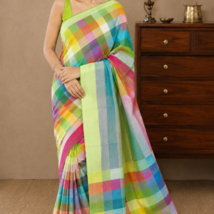 Lemon colour Rainbow Handloom Cotton Saree