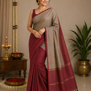 Merun Khadi Soft Cotton Saree