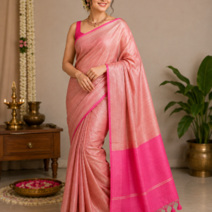 Pink colour Khadi Soft Cotton Saree